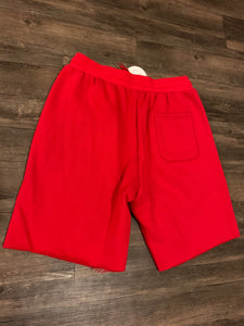 EtanBoh logo - Red cutoff shorts